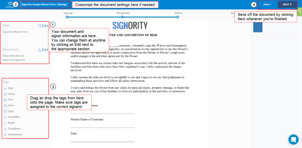 How to edit the document to collect electronic signatures