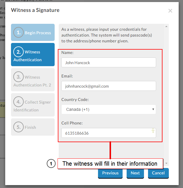 witness signing details for authentication