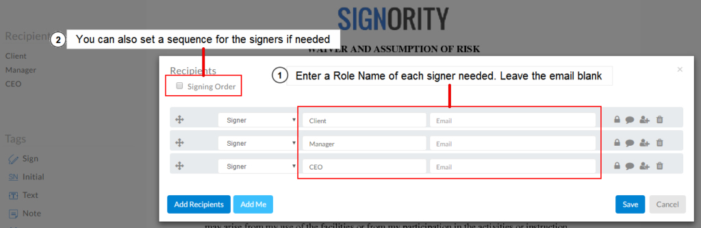 Setting up roles for your template