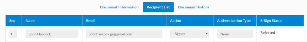 Recipient Status After Rejecting Document