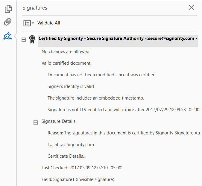 benefits of digital signatures - signature validation
