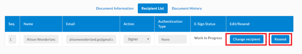 Changing Signer or Resending Invitation from Recipient List