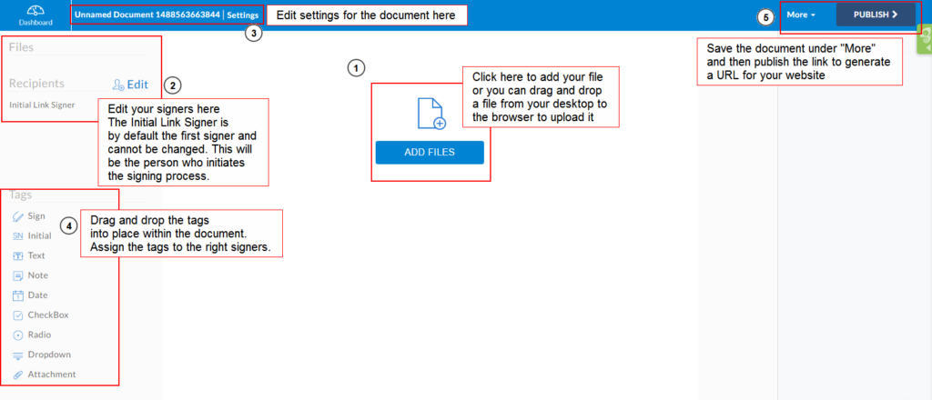 Template link editor page with annotations