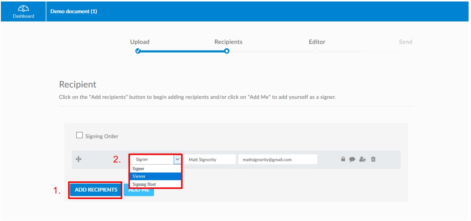 Add recipients as viewer Add recipients as viewer