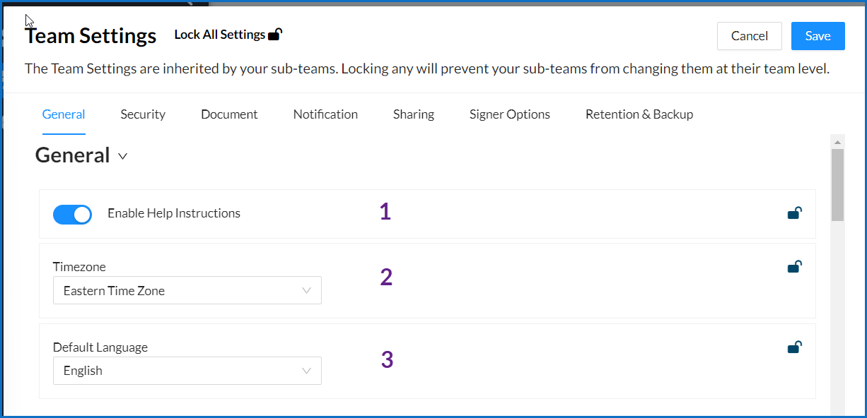 General Team Settings Section