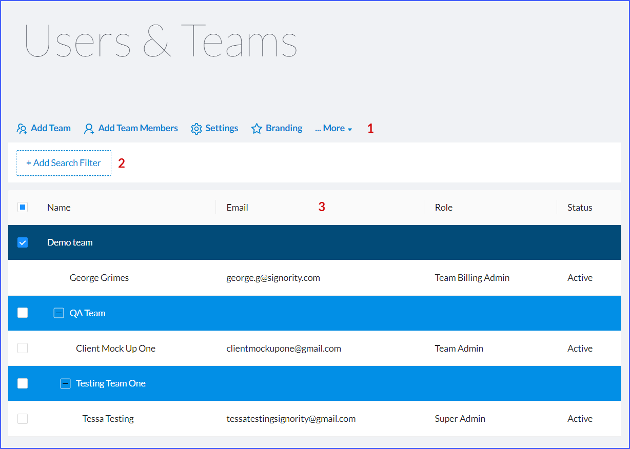 Users & Teams Page
