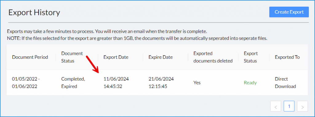 Bulk Export Click row