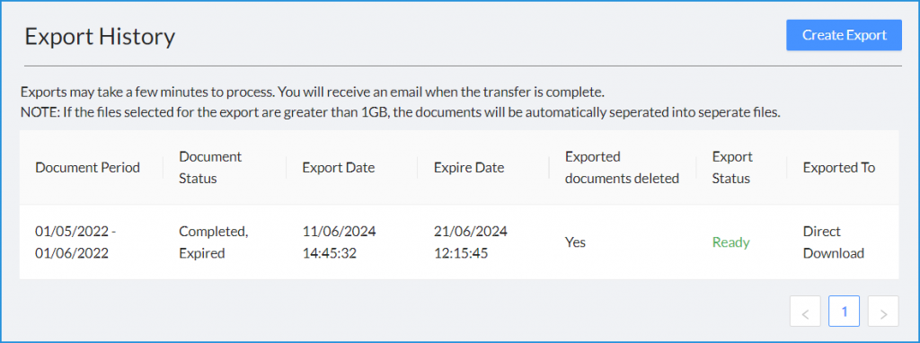Bulk Export History