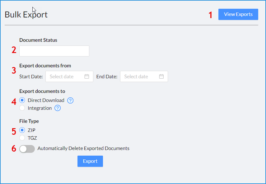 Bulk Export Page