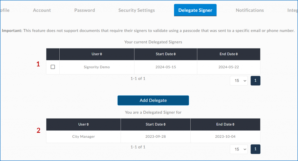 Delegate Signer Page
