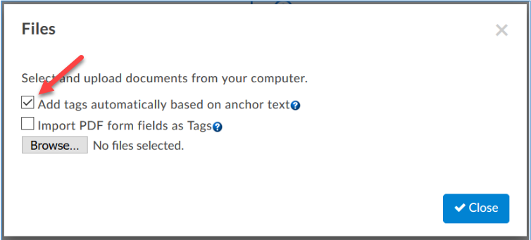 Check the Add tags automatically based on Anchor Text