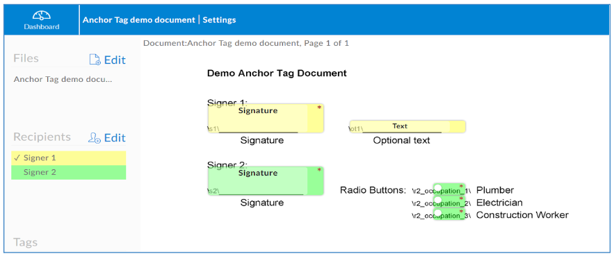 Tags rendered new document