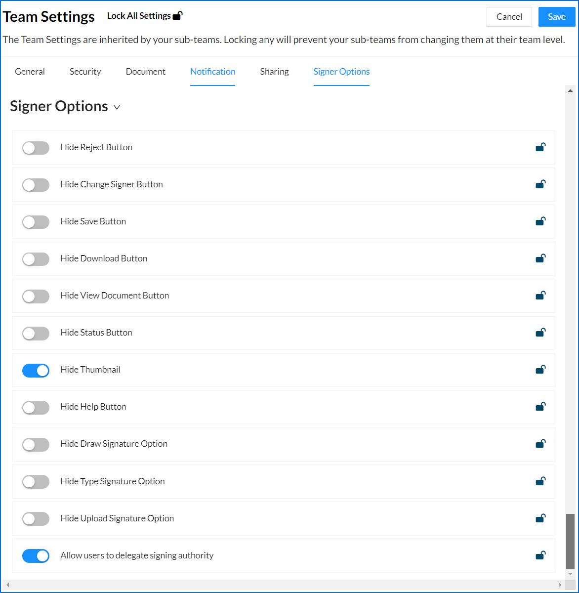 Team Settings: Signer Options - Signority | Secure eSignature Solutions